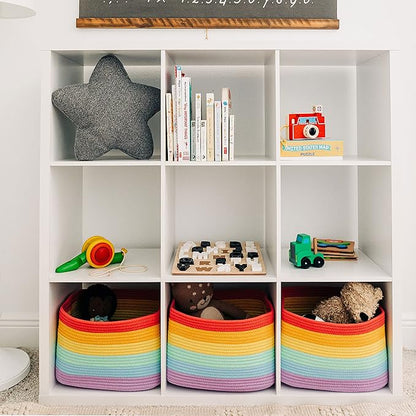 OrganiHaus Rainbow Basket - Colorful Woven Storage Basket for Playroom, Nursery & Classroom Decor & Toy Storage, 15x9x10