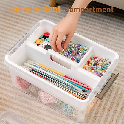 Citylife 17 QT Plastic Storage Bins Clear Storage Box with Removable Tray Stackable Latching Box with Handle for Oraganizing Tool, Craft, Office, Orange