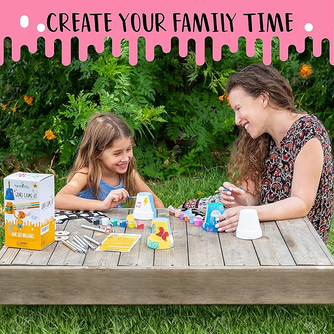 ROMI'S WAY 2-Pack Make Your Own Wind Chime Kit - Larger Bells, Stencils and Beads, Arts and Crafts for Kids Ages 8-12, 6-8 - DIY Craft Kit for Girls & Boys - Unique Art Gifts for Christmas, Birthday