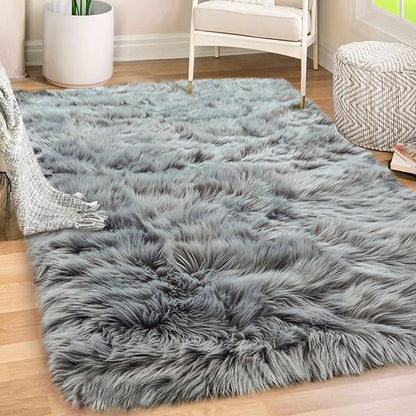 Gorilla Grip Fluffy Faux Fur Rug, Machine Washable Soft Furry Area Rugs, Rubber Backing, Plush Floor Carpets for Baby Nursery, Bedroom, Living Room Shag Carpet, Luxury Home Decor, 3x5, Gray