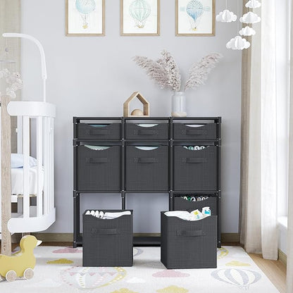 Cube Storage Organizer with Storage Bins Included - The Perfect Closet Organizers and Storage Solution. Includes 9 Storage Cubes, Great For Toy Storage, Closet Storage, Clothes Storage (Dark Grey)