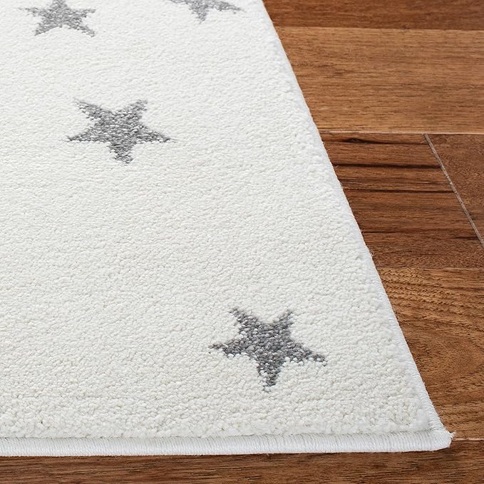 SAFAVIEH Carousel Kids Collection Area Rug - 5'3" Square, Ivory & Grey, Non-Shedding & Easy Care, Ideal for High Traffic Areas for Boys & Girls in Playroom, Nursery, Bedroom (CRK135A)