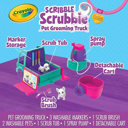 Crayola Scribble Scrubbie Pets Grooming Truck (10 Pcs), Toy Pet Playset, Kids Pet Care Toy, Gift for Girls & Boys, Ages 3+