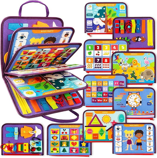 Clever Fox Play Busy Book for Toddlers 1-3 Year-Old – Baby Busy Board Book – Montessori Felt Activity Board for Learning Fine Motor Skills, Car Airplane Travel Toy – Birthday Gift for Kids Ages 1+