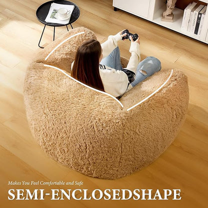 Homguava Giant Bean Bag Chair for Adults,Large Bean Bag Sofa with Armrests&Stuffed Memory Foam,Big BeanBags with Filler,Plush Bean Bag Couch Comfy Lazy Sofa Chair for Bedroom,Living Room(Large,Khaki)