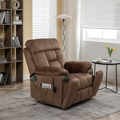 FANYE Electric Power Lift Chair for Elderly W/Massage and Heat, Infinite Positions 2 Remote Controllers Oversized Velvet Upholstered Recliner & Armchair W/Side Pockets & Hidden Cup Holders, Coffee V
