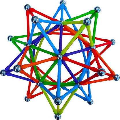 Magz Super 300 Magnetic Building Set consisting of 176 magnetized rods (2.3" Long) and 124 Nickel Plated Steel Balls (0.5" in Diameter) in a Wooden Box, Offered