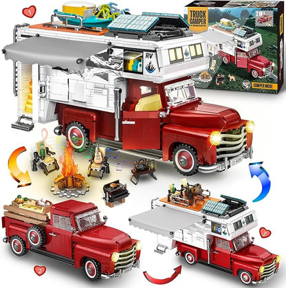Camper Van Buliding Block for Adults, 2 in 1 Include Camper Rvs and Farm Pick-up Trucks Building Block Gift for Teens and Adults, Farm Trucks Building Set Present for Kids, 2188Pcs