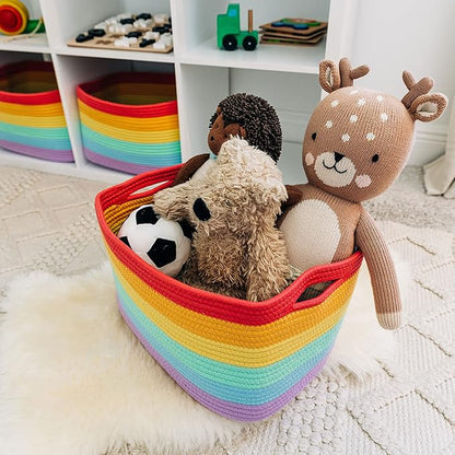 OrganiHaus Set of 3 Rainbow Baskets - Colorful Woven Storage Baskets for Playroom, Nursery & Classroom Decor, Toy Storage, 15x9x10