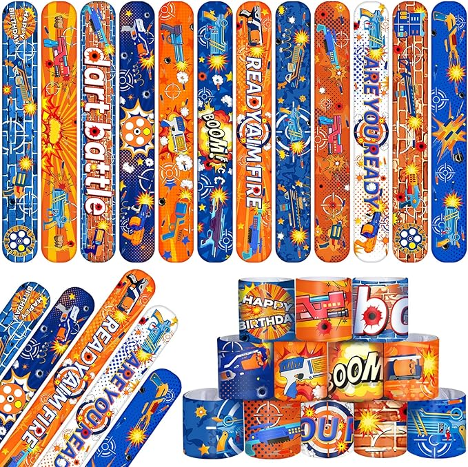48PCS Dart War Party Favors Slap Bracelets, Dart Battle Wristbands Bracelets Goodie Bag Fillers for Dart War Gun Birthday Decorations Supplies for Kids Boys and Girls
