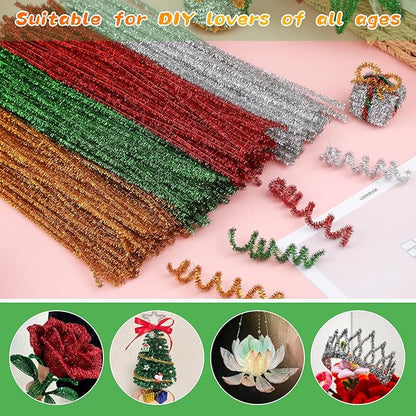 ZXIIXZ Pipe Cleaners, 100Pcs Glitter Pipe Cleaners Crafts, Creative Pipe Cleaners Craft DIY Supplies for DIY Festival Home Decorations Craft/Glitter Green