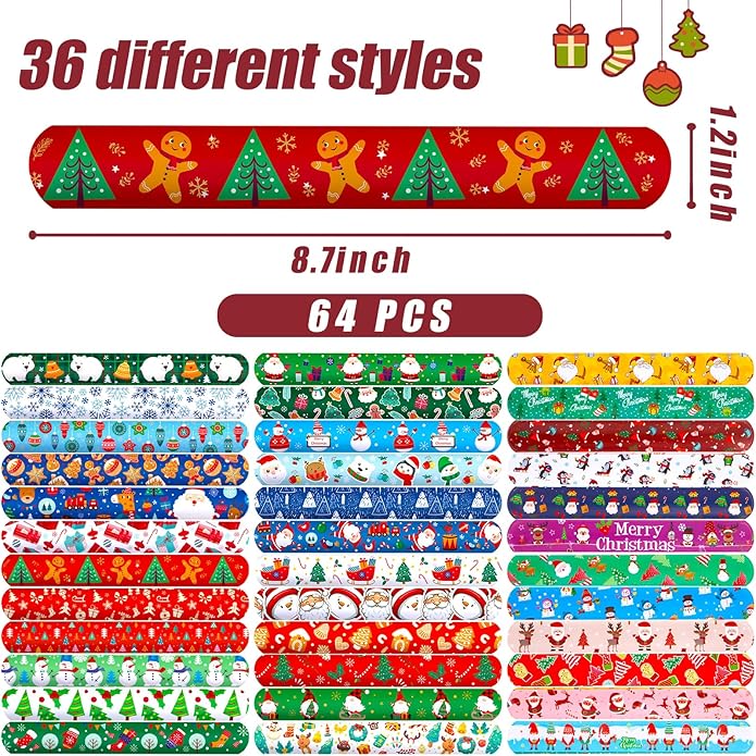 AMOR PRESENT 64PCS Slap Bracelets Bulk, Halloween Slap Bracelets for Kids Snap Wrist Bands for Party Favors Goodie Bags Trick Or Treat Toys