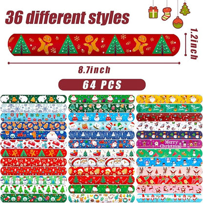 AMOR PRESENT 64PCS Slap Bracelets Bulk, Halloween Slap Bracelets for Kids Snap Wrist Bands for Party Favors Goodie Bags Trick Or Treat Toys