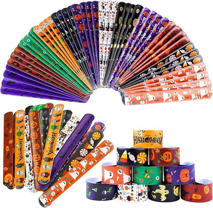 Elcoho 72 Pieces Halloween Favors Slap Bracelets Toys Halloween Wristbands Slap Bracelets for Halloween Trick or Treat Gifts
