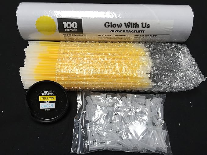 Glow Sticks Bulk Wholesale Bracelets, 2500 8” Yellow Glow Stick Glow Bracelets, Bright Color, Glow 8-12 Hrs, Glow Party Favors Supplies, Sturdy Packaging, GlowWithUs Brand