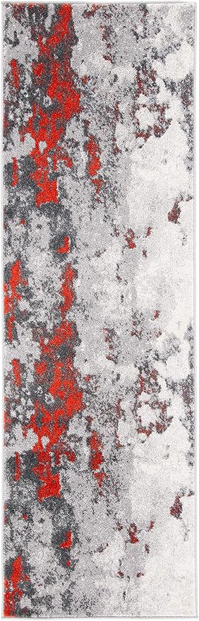 SAFAVIEH Adirondack Collection Runner Rug - 2'6" x 8', Orange & Grey, Modern Abstract Design, Non-Shedding & Easy Care, Ideal for High Traffic Areas in Living Room, Bedroom (ADR134P)