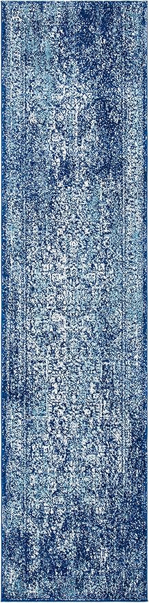 SAFAVIEH Evoke Collection 2'2" x 17' Navy/Ivory EVK256A Oriental Distressed Non-Shedding Living Room Bedroom Runner Rug