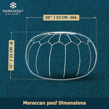 Genuine Leather Round Pouf Cover - Handmade Moroccan Ottoman Footstool, Unstuffed Footrest Under Desk - Boho Decor - Bohemian Living Room, Bedroom, Kids Room - Housewarming Gift & Wedding