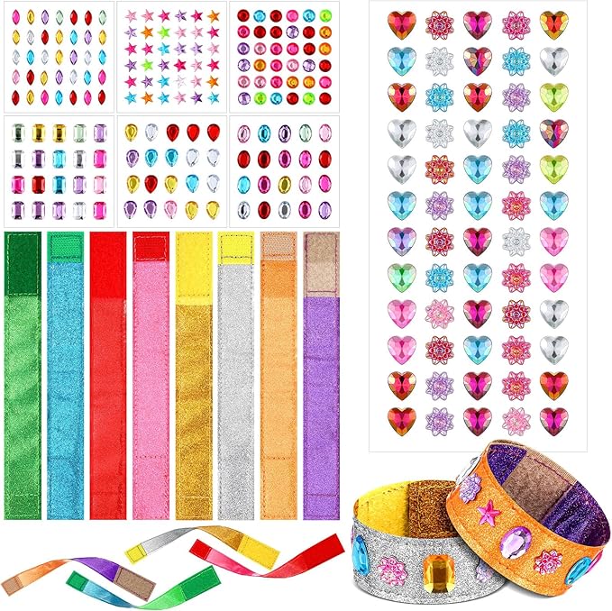 Outus 20 Pcs Bracelet Making Kits 12 Pcs Kids Snap Bracelets 8 Pcs Glitter Gem Stickers DIY Your Own Bracelet Jewelry Crafts for Girls Ages 6-12 DIY Birthday Gifts Crafting Party Favors Supplies