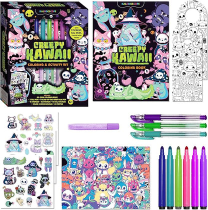 Hinkler Kaleidoscope: Creepy Kawaii Coloring & Activity Kit - Kids Cute Halloween Themed Coloring Book w/Glitter Stationery, Stickers & More, Ages 6+