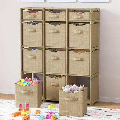 Cube Storage Organizer with Storage Bins Included - The Perfect Closet Organizers and Storage Solution. Includes 12 Storage Cubes, Great For Toy Storage, Closet Storage, Clothes Storage (Beige)