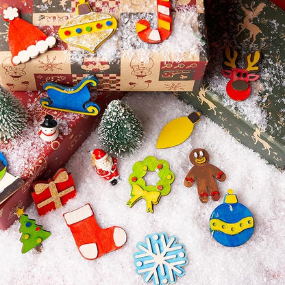 JOYIN 14 Christmas Wooden Magnet Creativity Arts & Crafts Painting Kit Decorate Your Own for Kids Paint Gift, Birthday Parties and Family Crafts, Holiday Stuffers(Age 8+)