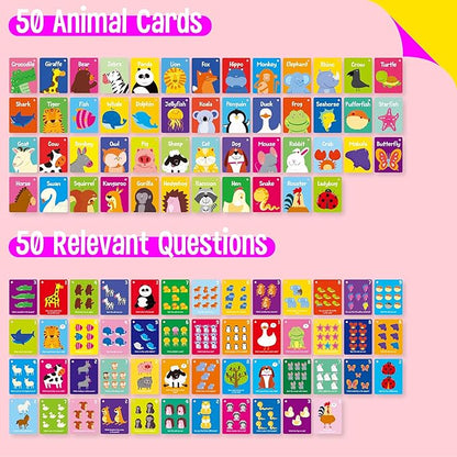 Animal Flashcards, 50 Double-Sided Cards, Wild/Farm/Marine Animal Cards Educational Learning Tools for Preschool and Toddlers Learning (2 Reclosable Rings Attached)