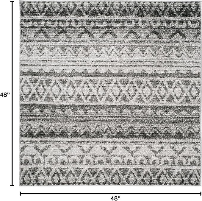 SAFAVIEH Adirondack Collection Area Rug - 4' Square, Ivory & Charcoal, Moroccan Boho Distressed Design, Non-Shedding & Easy Care, Ideal for High Traffic Areas in Living Room, Bedroom (ADR119N)