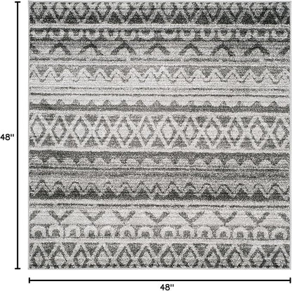 SAFAVIEH Adirondack Collection Area Rug - 4' Square, Ivory & Charcoal, Moroccan Boho Distressed Design, Non-Shedding & Easy Care, Ideal for High Traffic Areas in Living Room, Bedroom (ADR119N)