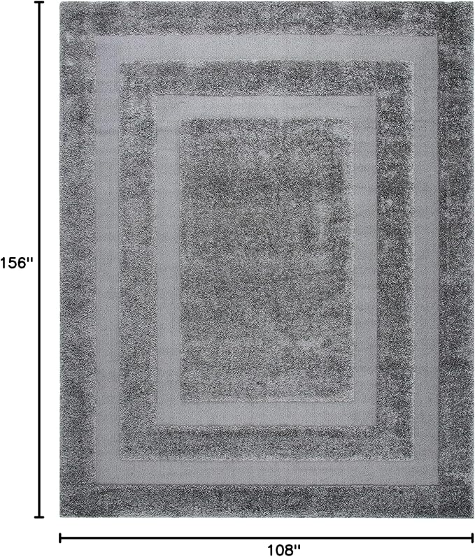 SAFAVIEH Florida Shag Collection Area Rug - 9'6" x 13', Grey & Grey, Border Design, Non-Shedding & Easy Care, 1.2-inch Thick Ideal for High Traffic Areas in Living Room, Bedroom (SG454-8080)