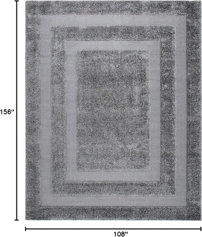 SAFAVIEH Florida Shag Collection Area Rug - 9'6" x 13', Grey & Grey, Border Design, Non-Shedding & Easy Care, 1.2-inch Thick Ideal for High Traffic Areas in Living Room, Bedroom (SG454-8080)