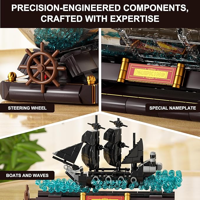 Mould King Ship in a Bottle Kit, Pirate Ship Building Set, 10070 Drift Bottle Toys Blocks with Stand Pirate Boat Model, Collection for Adults Kids Aged 8+, 778 Pieces
