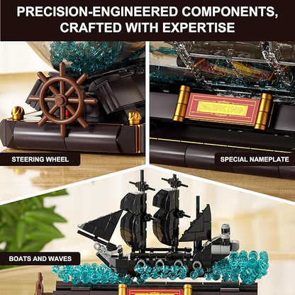 Mould King Ship in a Bottle Kit, Pirate Ship Building Set, 10070 Drift Bottle Toys Blocks with Stand Pirate Boat Model, Collection for Adults Kids Aged 8+, 778 Pieces