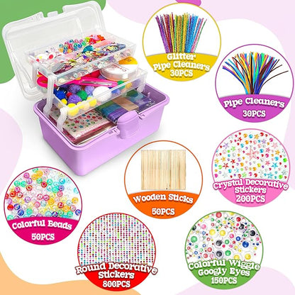 LINAYE 2500+PCS Arts and Crafts Supplies for Kids, DIY Craft Supplies Kit Box for Ages 6-8, Arts and Crafts Kit for Kids, Crafting Supply Set for Girls Boys Birthday Christmas Gifts, Purple