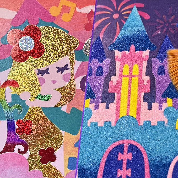 2 in 1 Foil Fun & Sand Art Kits for Kids, Princesses Crafts, No Mess DIY Creative Activity for Girls and Boys Ages 4-8, Learning Toy