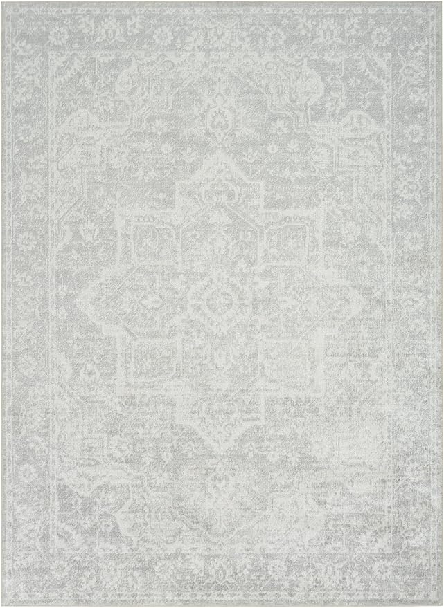 Nourison Astra Machine Washable Grey 6'7" x 9' Area Rug - Easy Cleaning, Non Shedding, Bed Room, Living Room, Dining Room, Kitchen (7' x 9')