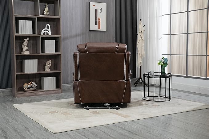 FANYE Electric Power Lift Recliner Chair for Elderly W/Massage and Heat, Infinite Positions Two Remote Controllers Oversized Faux Leather Upholstered Recliner&Armchair W/Side Pockets & Cup Holders