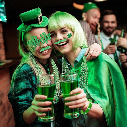 JOYIN 156 Pcs St. Patrick's Day Party Favor Set, 6 Necklaces 6 Eyeglasses 12 Bracelets 72 Temporary Tattoos 12 PCS Mustache 48 Plastic Coins St Patricks Day Accessories