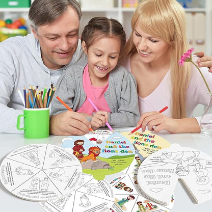 COcnny Christian Lion Coloring Craft - 24 Sets Daniel and The Lions Den Craft for Kids, Color Your Own Religious Wheel Cards Art Activities, Bible Jesus Biblical Game for Sunday School Classroom Home