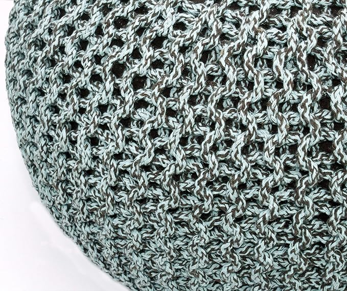 COTTON CRAFT - Hand Knitted Cable Style Tweed Dori Pouf - Spa-Chocolate - Floor Ottoman - Cotton Braid Cord - Handmade & Hand Stitched - Truly one of a Kind Seating - 20 Dia x 14 High