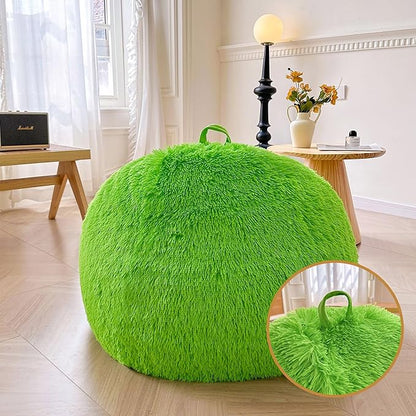 XeGe Fluffy Stuffed Animal Storage Bean Bag Chair Cover(No Filler), Faux Fur Washable Soft Bean Bag Cover for Plush Toys or Textile, Plush Shaggy Large Bean Bag for Adults Kids Teens, Lime Green