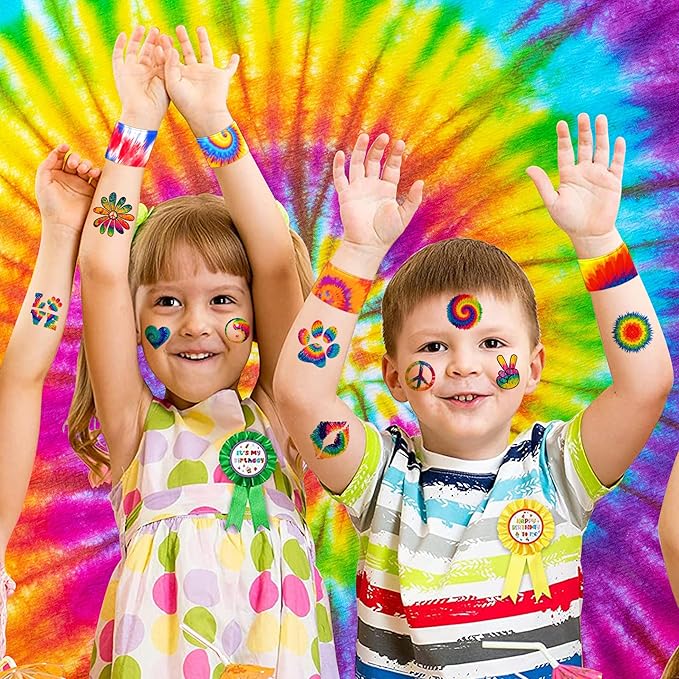 48PCS Tie Dye Party Favors - 24PCS Tattoos & 24PCS Slap Bracelets - Tie-Dye Birthday Supplies, Baby Shower Decorations, Classroom Prizes, Gifts for Boys & Girls