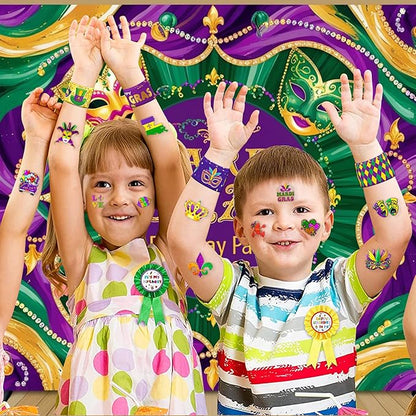 48 Mardi Gras 24PCS Mardi Gras Temporary Tattoos Sticker 24PCS Slap Bracelets Perfect for Themed Birthday Party Favors Baby Showers or Classroom Rewards Ideal Decor and Gifts for Girls and Boys