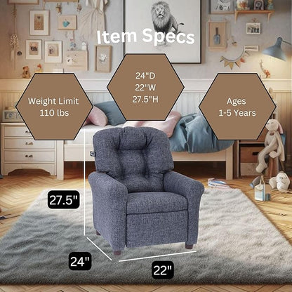 The Crew Furniture Traditional Kids Recliner, Toddler Ages 1-5 Years, Home Décor Polyester Linen, Gray