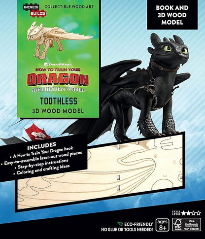 DreamWorks How to Train Your Dragon Toothless 3D Wood Puzzle & Model Figure Kit (41 Pcs) - Build & Paint Your Own 3-D Movie Toy, No Glue Required - Easter BAskt Gift for Kids, Teens & Adults, 8+