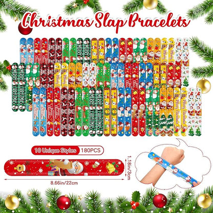 240 Pcs Christmas Slap Bracelets Bulk Santa Theme Christmas Party Favors Holiday Snap Bracelets Kids Xmas Slap Bands for Birthday Party Gifts Stocking Stuffers Classroom Prizes, 24 Designs