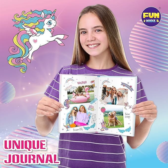 Unicorn Journal Kit for Girls 6-12, FunKidz Scrapbook Set for Teens Diary Kit for Girl Activities Creative Gifts