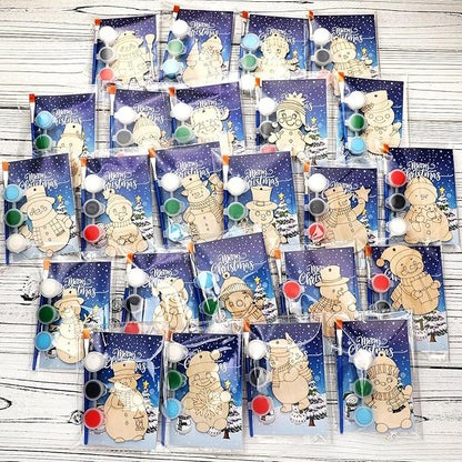 24 Pcs Winter Snowman Party Favors Wooden Painting Craft Kits Birthday Party Supplies with Organza Bag for Goodie Bags Fillers Adult Thank You Gifts