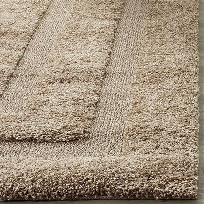 SAFAVIEH Florida Shag Collection 5'3" x 7'6" Beige / Beige SG454 Border Non-Shedding Living Room Bedroom Dining Room Entryway Plush 1.2-inch Thick Area Rug