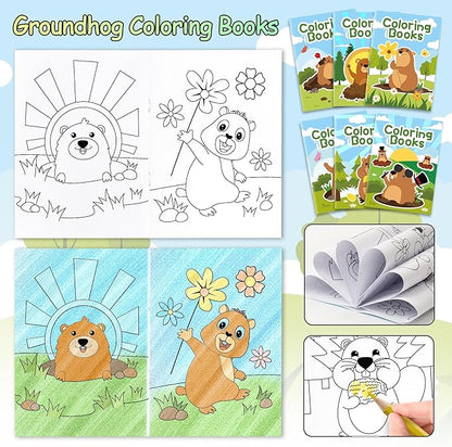 ANGOLIO 24Pcs Groundhog Coloring Books Bulk for Kids Cartoon Dormouse Animals Coloring Books Mini DIY Art Drawing Booklet for Kids Happy Groundhog Day Supplies Spring School Rewards Goodie Bag Filler